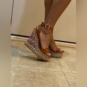 New Direct from Manufacturer/High-heeled sandal wedge in tan multi